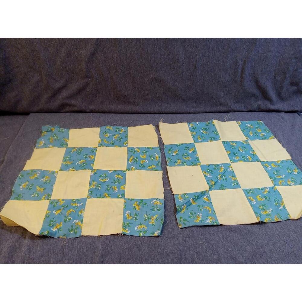 Patchwork Fabric Teal Blue Yellow Floral Lot Of 2 For Making Quilts Blankets